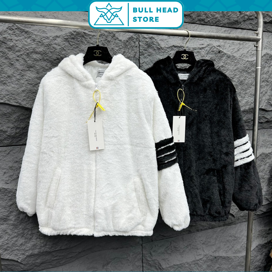 Áo Khoác Lông Thôm Bờ Rao Phối 4 vạch Tay Siêu Đẹp - Áo Khoác Lông Thôm Bờ Rao Trần Bông Cao Cấp