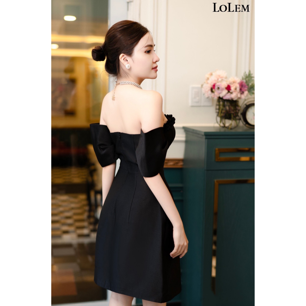Đầm ôm body cúp ngực LOLEM DO250 đính hoa rớt vai chất vải tafta mềm mại