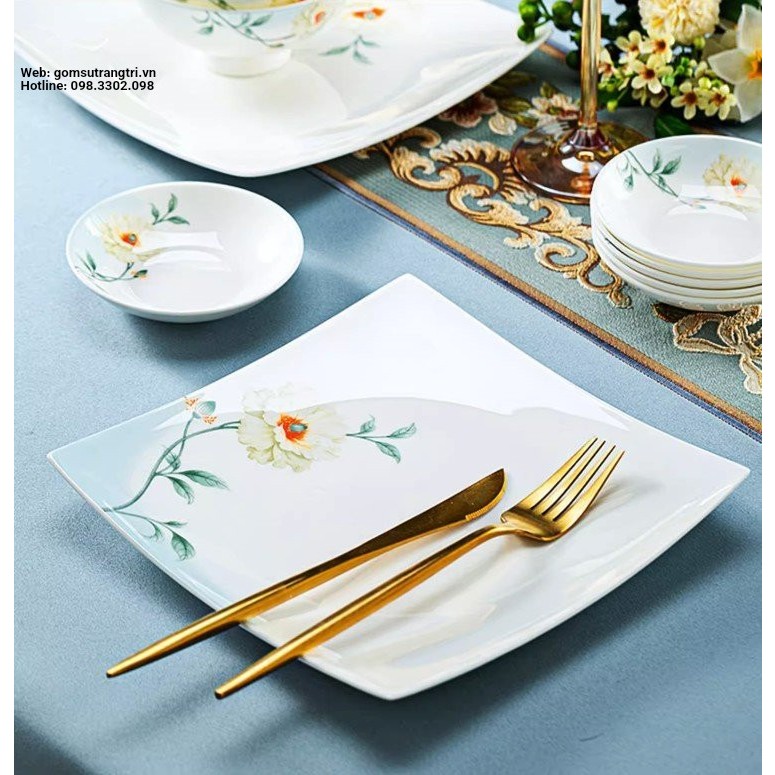 BỘ BÁT ĐĨA SỨ XƯƠNG CAO CẤP - HOA XUÂN