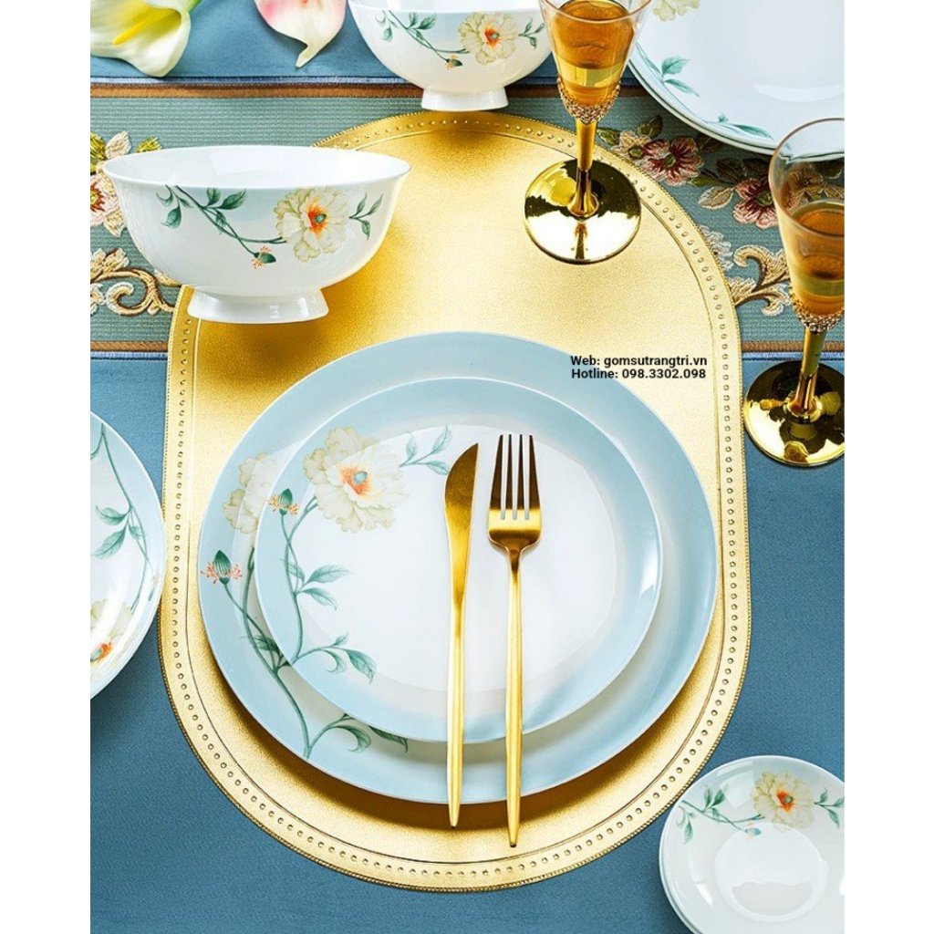 BỘ BÁT ĐĨA SỨ XƯƠNG CAO CẤP - HOA XUÂN