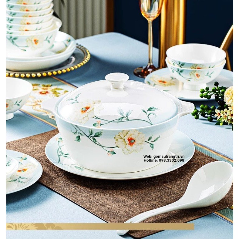 BỘ BÁT ĐĨA SỨ XƯƠNG CAO CẤP - HOA XUÂN