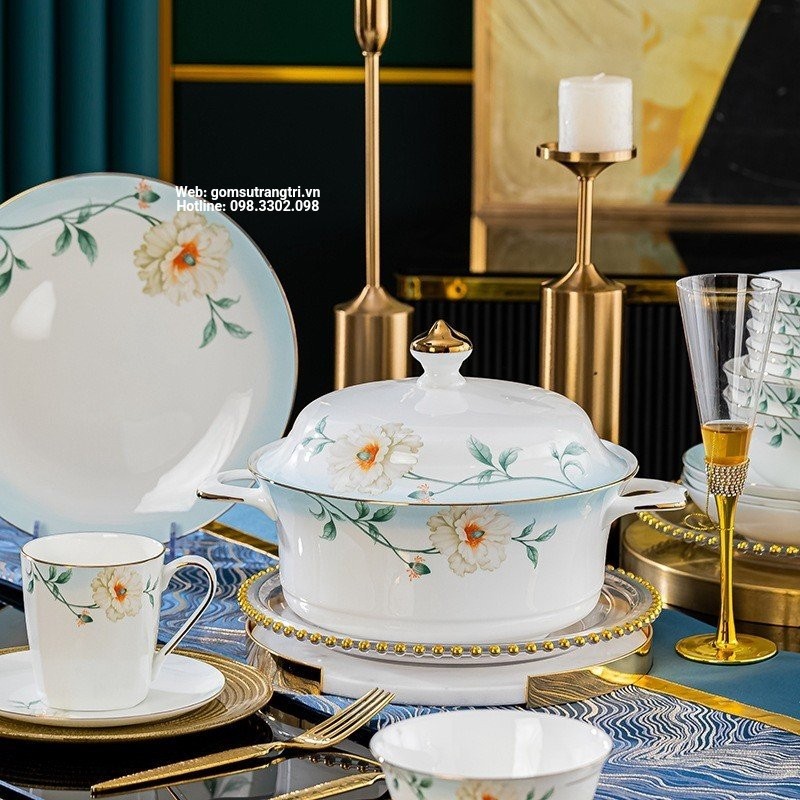 BỘ BÁT ĐĨA SỨ XƯƠNG CAO CẤP - HOA XUÂN