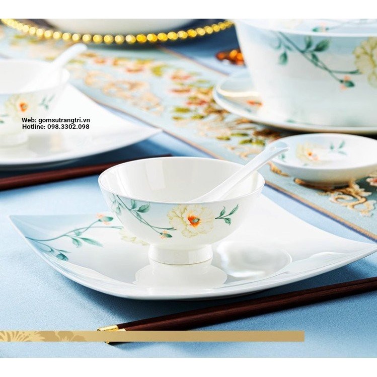 BỘ BÁT ĐĨA SỨ XƯƠNG CAO CẤP - HOA XUÂN