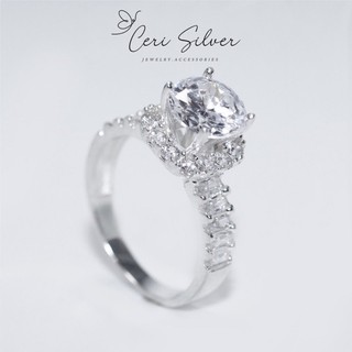 Nhẫn bạc nữ Ceri Silver đính đá to sáng cao cấp chất liệu bạc ta - Tặng kèm fullbox Pandora