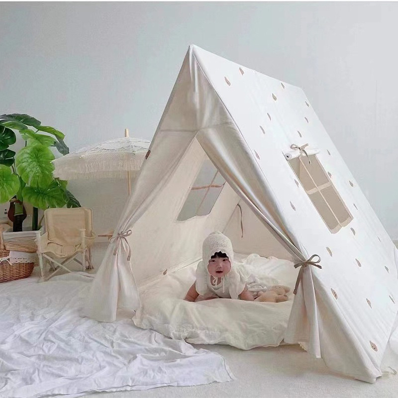 Lều Vải Ngôi Nhà Tam Giác Cho Bé Hoạ Tiết Gấu Hàn Quốc Đáng Yêu