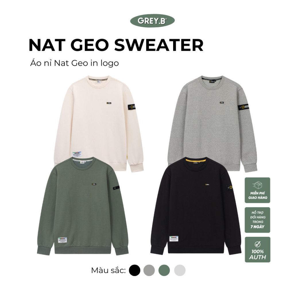 Áo Nỉ Nam Nữ Nat Geo Sweater GREYB In Logo Unisex Nhiều Màu Phong Cách Hàn Quốc