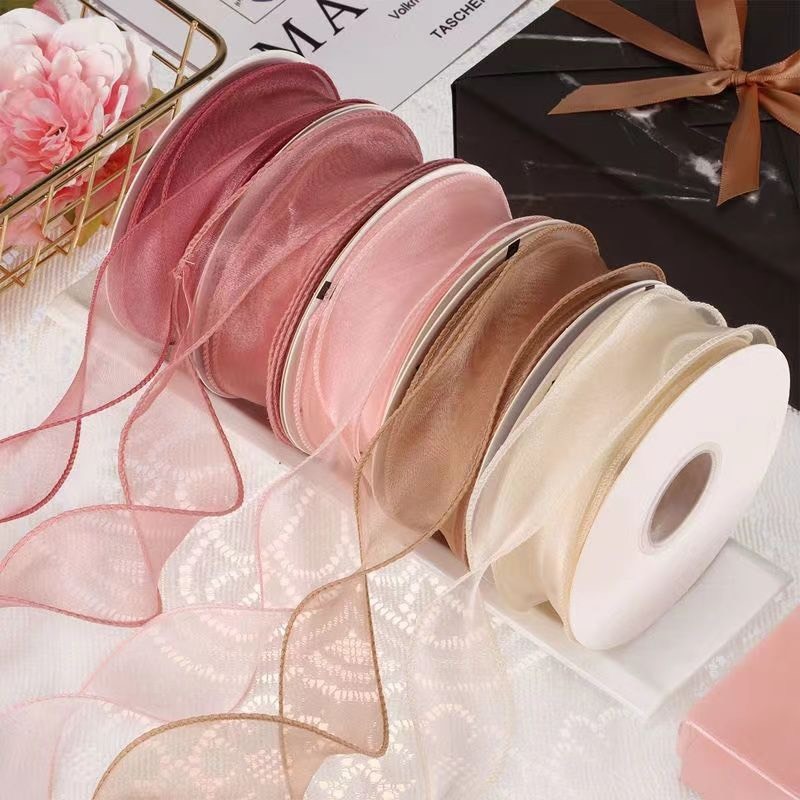 Dây ruy băng voan, băng vải, lụa 4 cm dùng để trang trí quà tặng sinh nhật, thiệp cưới, làm nơ bánh kem