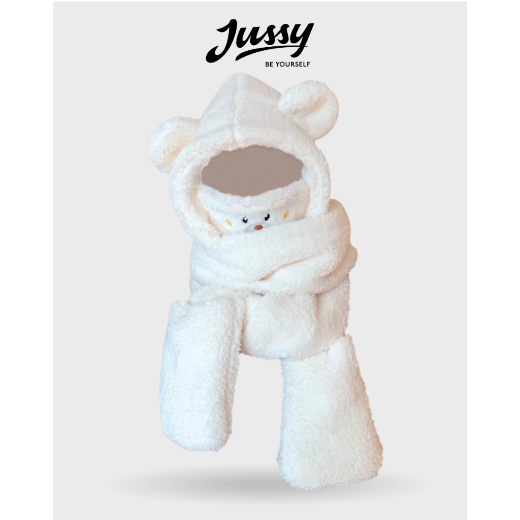 Mũ Len Tai Gấu Trùm Đầu JML21 Kèm Khăn, Khẩu Trang Và Găng Tay 4 Trong 1 Jussy Official Mũ Gấu Len Lông Dày Mịn Ấm Áp