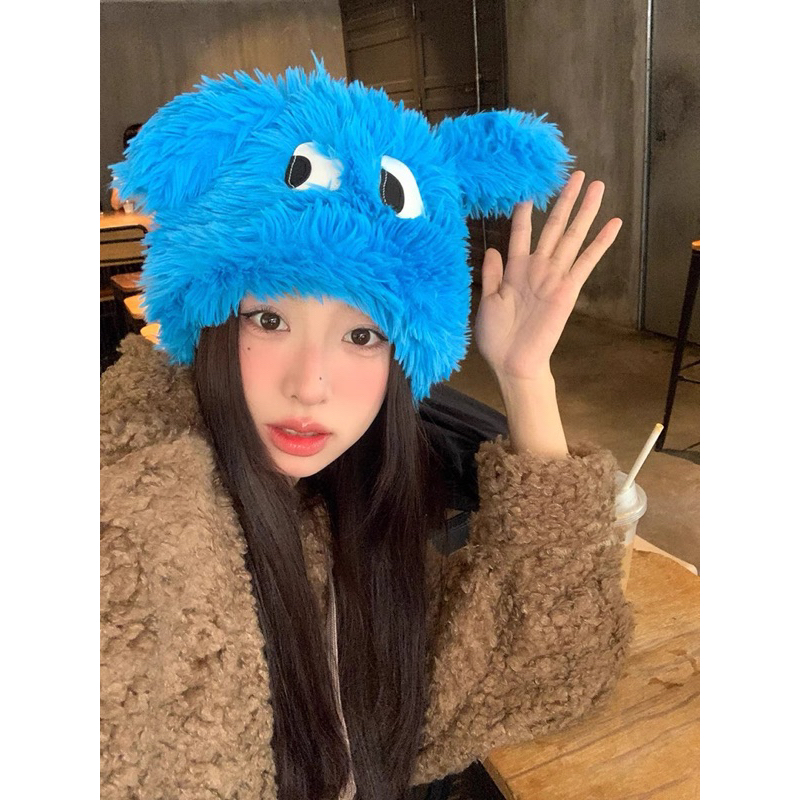 Mũ nữ lông vũ trùm đầu rua tia tai thỏ mắt nhòm dễ thương , phụ kiện thời trang nữ hàn quốc