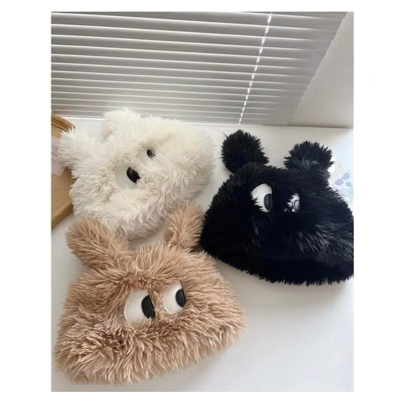 Mũ nữ lông vũ trùm đầu rua tia tai thỏ mắt nhòm dễ thương , phụ kiện thời trang nữ hàn quốc