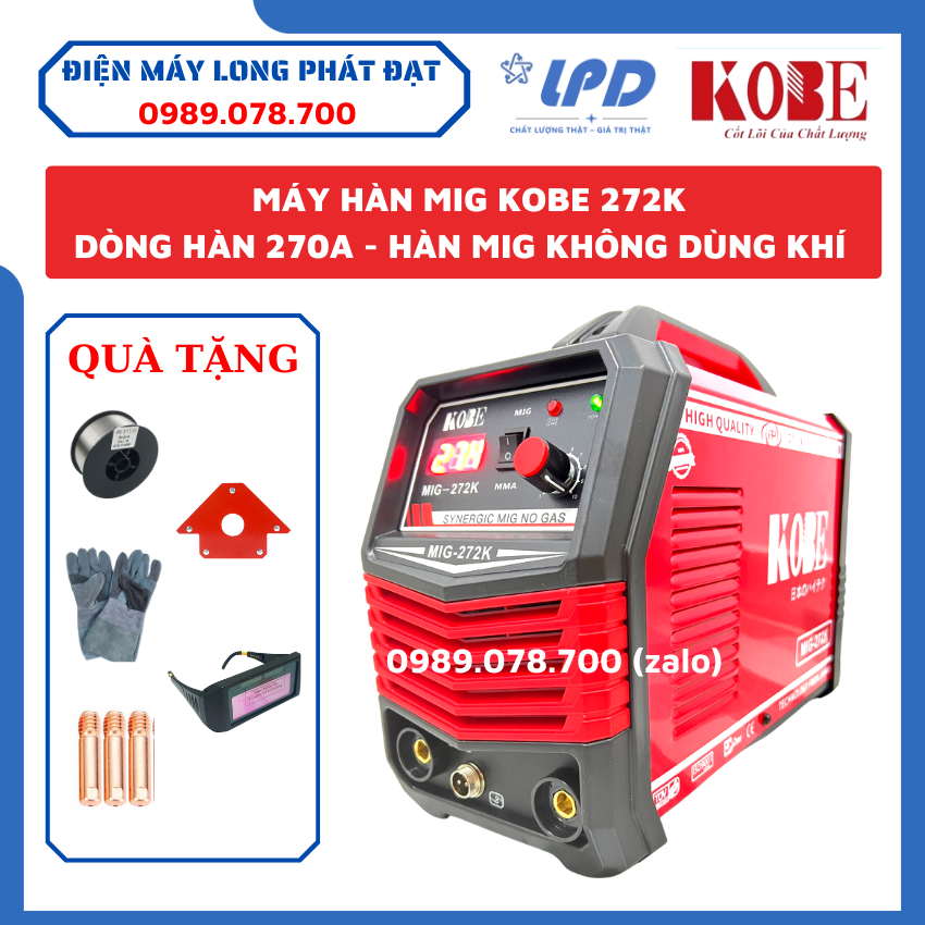 Máy hàn MIG không dùng khí KOBE 272K thế hệ mới 2023 dòng hàn 270A, hai chức năng hàn mig không khí và hàn que