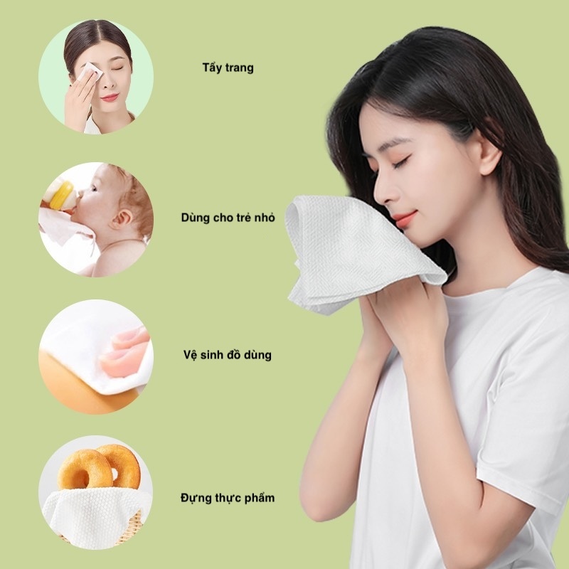 Khăn mặt khô MediCheri 100% vụn gỗ sồi nguyên chất dùng 1 lần lau khô, lau ướt dạng gói rút 60 chiếc/gói