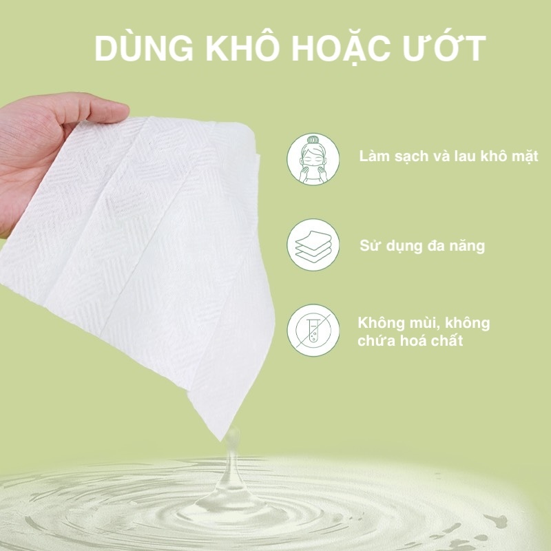 Khăn mặt khô MediCheri 100% vụn gỗ sồi nguyên chất dùng 1 lần lau khô, lau ướt dạng gói rút 60 chiếc/gói