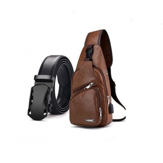 Combo túi da đeo chéo dc297 thắt lưng da nam mp02