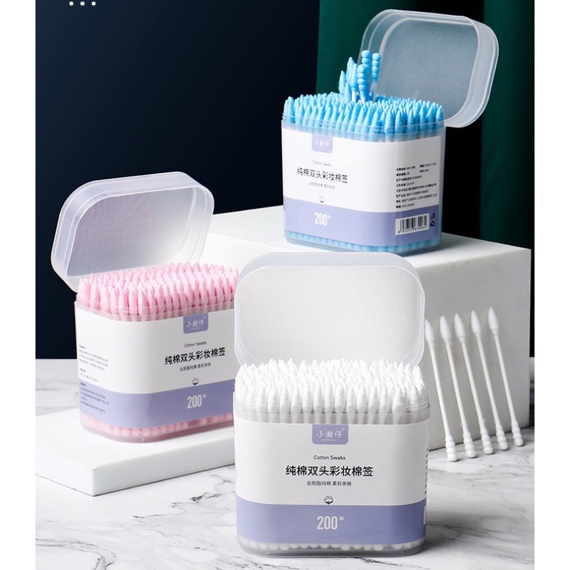 Hộp bông ngoáy tai 2 đầu 200 cái màu trắng