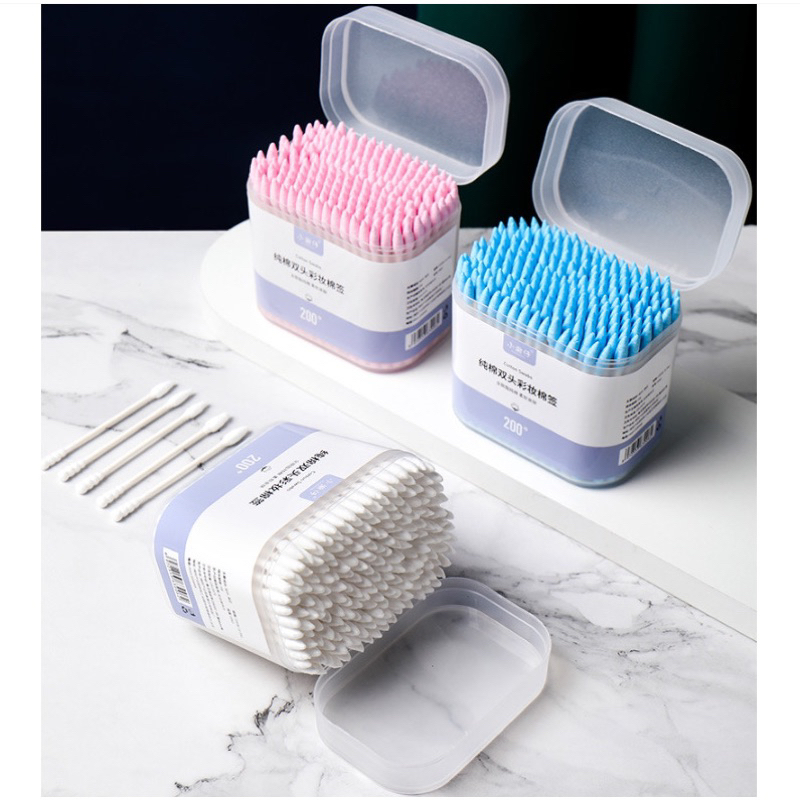 Hộp bông ngoáy tai 2 đầu 200 cái màu trắng