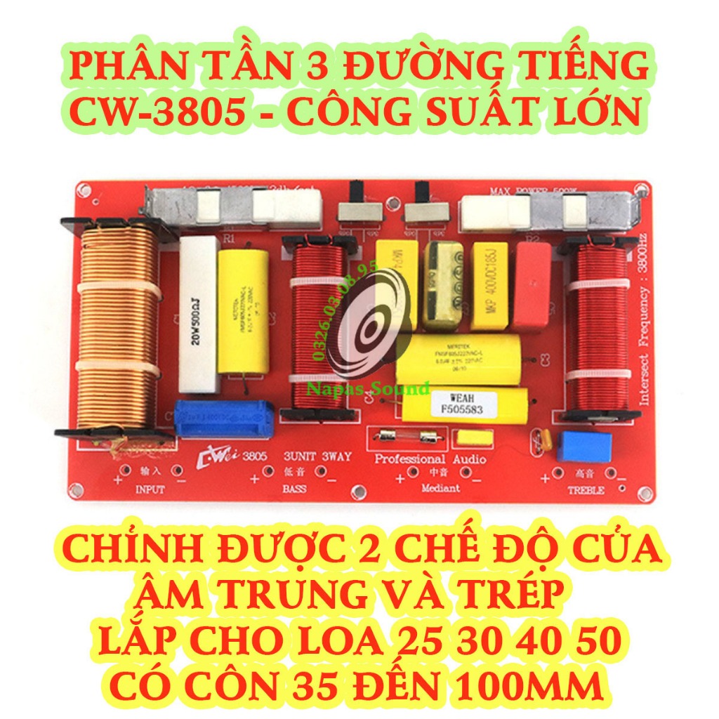 BỘ 2 CÁI MẠCH PHÂN TẦN 3 ĐƯỜNG TIẾNG CW3805 - MẠCH PHÂN TẦN BASS TRUNG TREBLE - PHÂN TẦN LOA KẸO KÉO