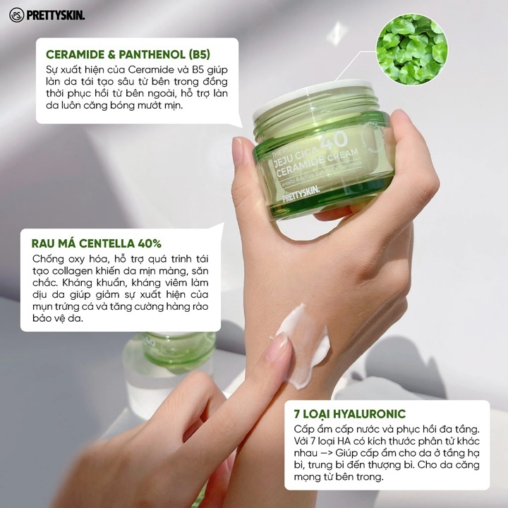 Kem Dưỡng Trắng Da Chiết Xuất Rau Má Pretty Jeju Cica 40 – LQ017