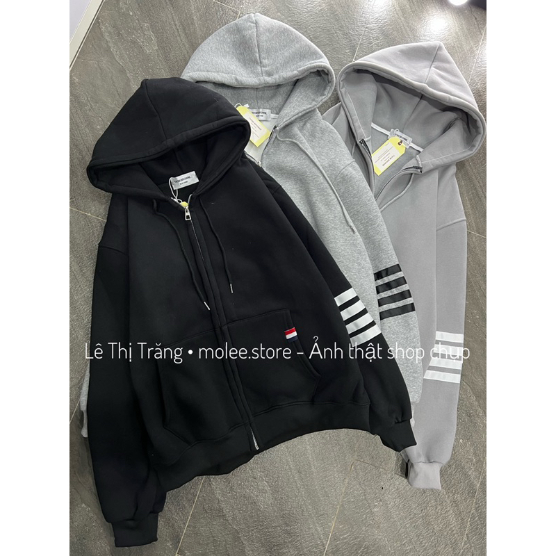 Áo hoodie zip thom sọc tay nỉ bông - ảnh thật molee.store