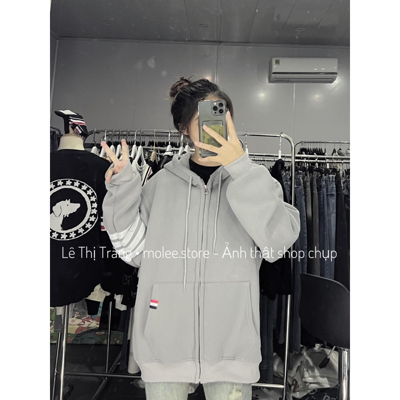 Áo hoodie zip thom sọc tay nỉ bông - ảnh thật molee.store