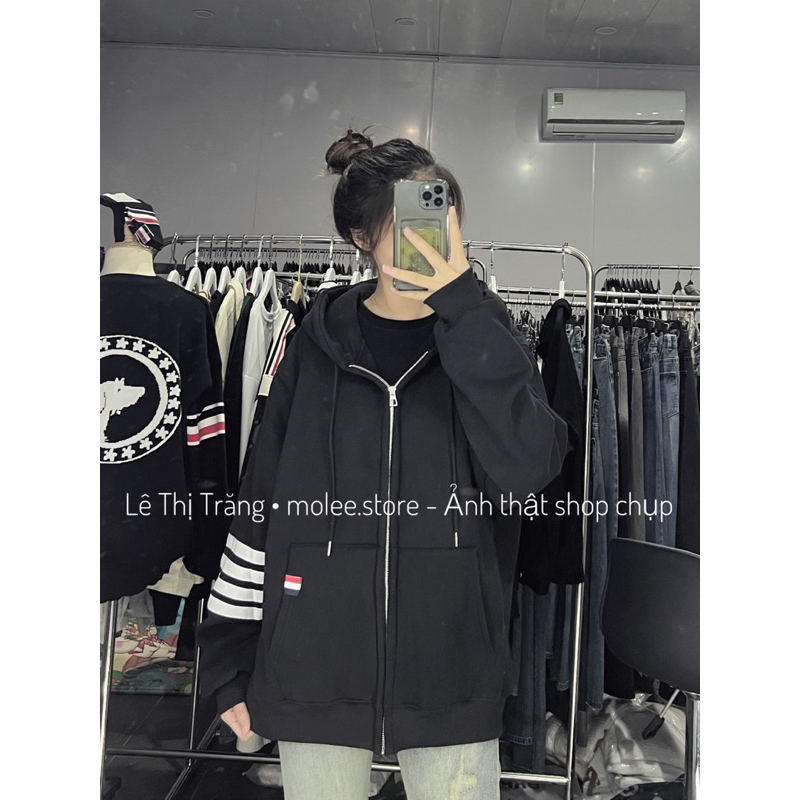 Áo hoodie zip thom sọc tay nỉ bông - ảnh thật molee.store