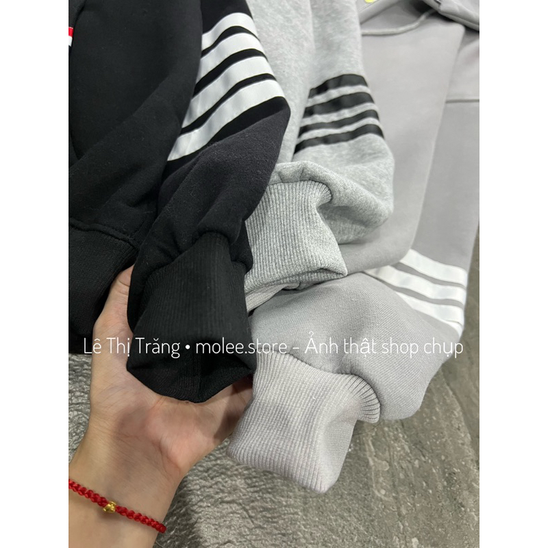 Áo hoodie zip thom sọc tay nỉ bông - ảnh thật molee.store