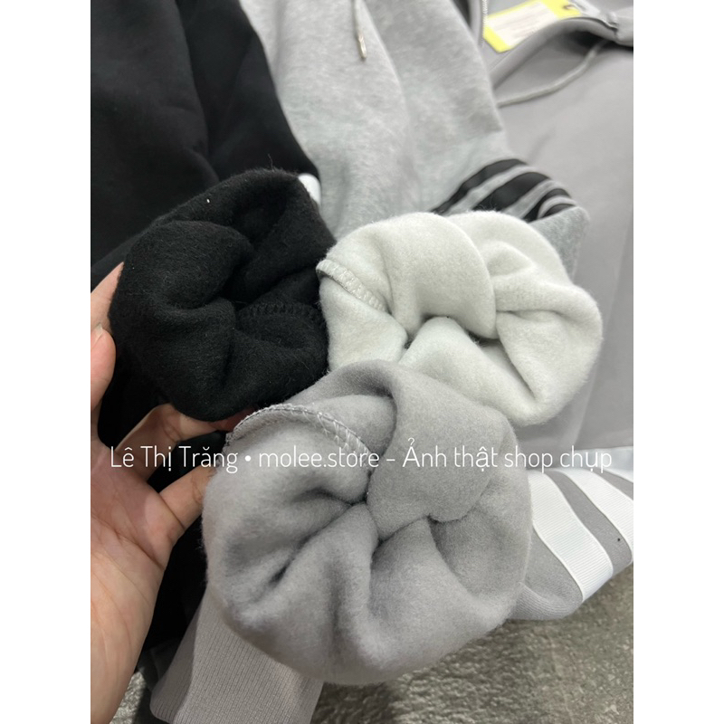 Áo hoodie zip thom sọc tay nỉ bông - ảnh thật molee.store