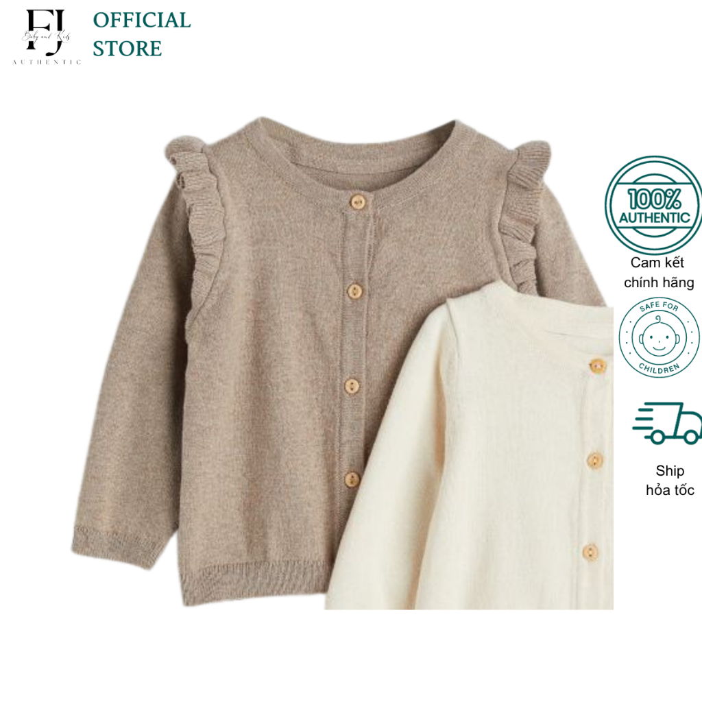 Áo khoác thu đông bé gái HM áo cardigan len chất liệu cotton chính hãng cho bé 9 tháng đến 4 tuổi