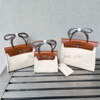 Túi xách dáng kellyy chất da phối vải size 20 - 25 cầm tay và đeo chéo siêu xinh ảnh thật shop chụp