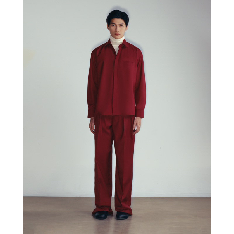 GIAN SAIGON - Áo sơ mi tay dài túi cơi - Tailored Fit Bamboo Shirt - Màu Đỏ Rượu