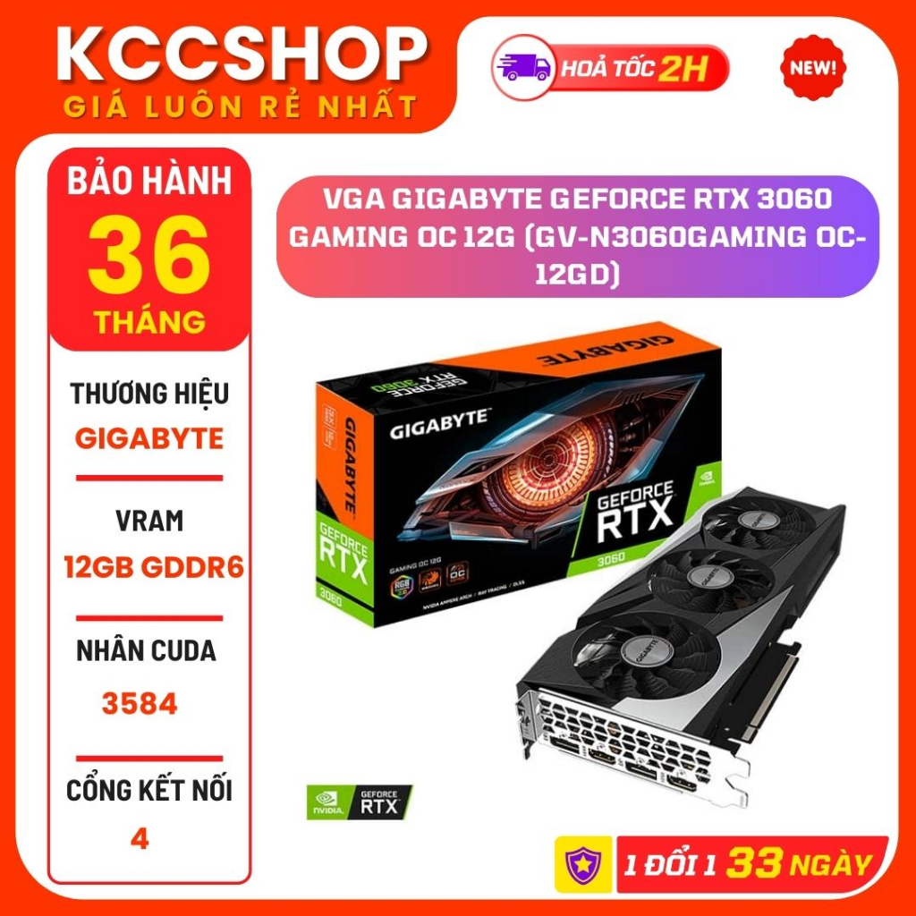VGA GIGABYTE GeForce RTX 3060 GAMING OC 12G  - Chính Hãng Bảo Hành 36 Tháng,