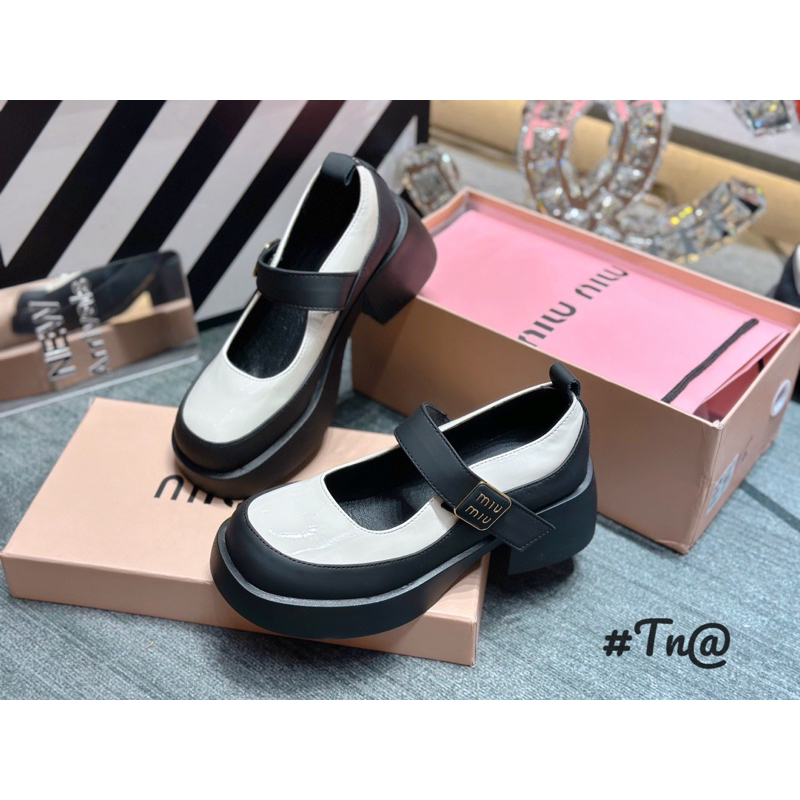 Giày búp bê miu quai ngang mũi tròn viền pha đế vuông fullbox