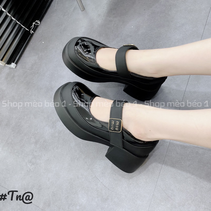 Giày búp bê miu quai ngang mũi tròn viền pha đế vuông fullbox