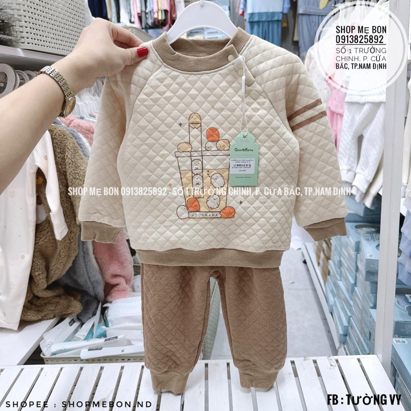 Bộ nỉ dài tay Goodmama mềm ấm cho bé trai, bé gái
