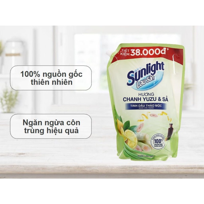 Túi 3,4kg nước lau sàn Sunlight chanh Yuzu & sa