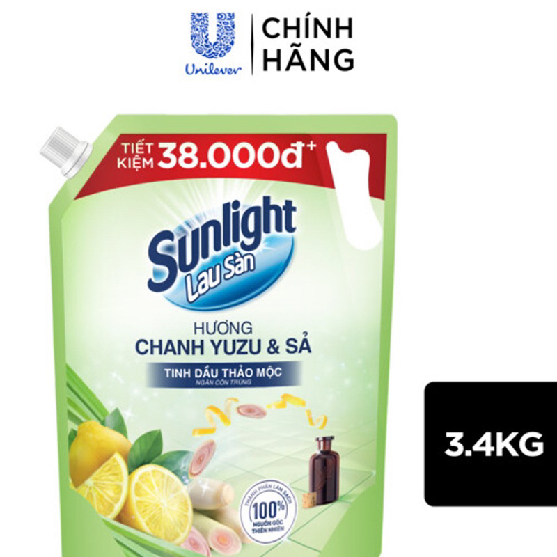 Túi 3,4kg nước lau sàn Sunlight chanh Yuzu & sa