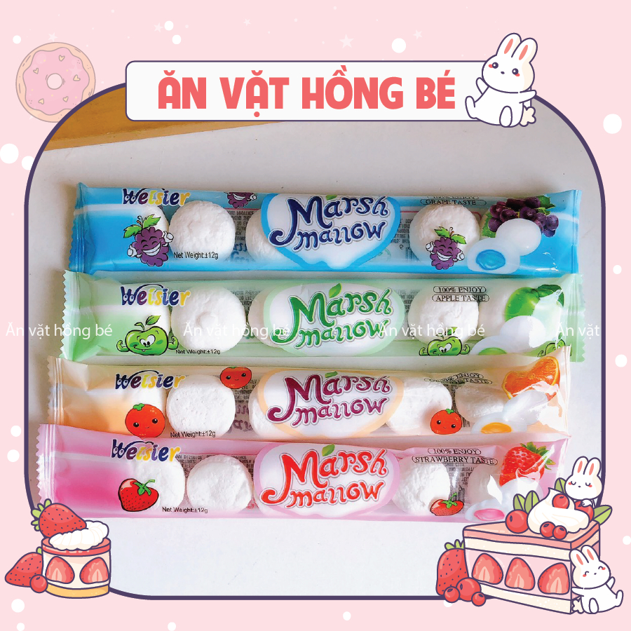 Kẹo bông dẻo Marshmallow bánh bao nhân chảy vị trái cây Thái Lan (gói 12g)