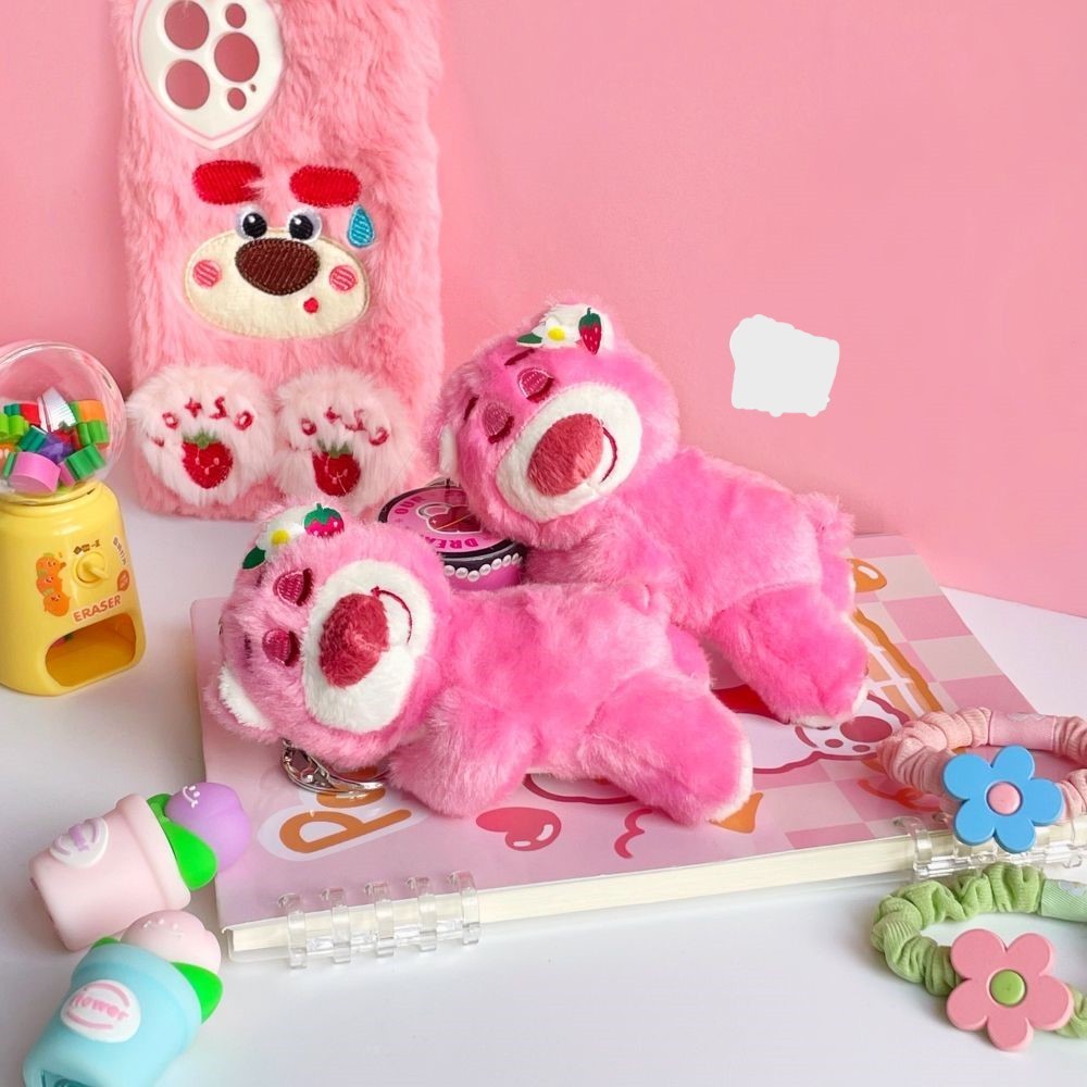 Móc Khóa Gấu Dâu Lotso Bằng Vải Bông Dễ Thương Treo Xe Treo Cặp