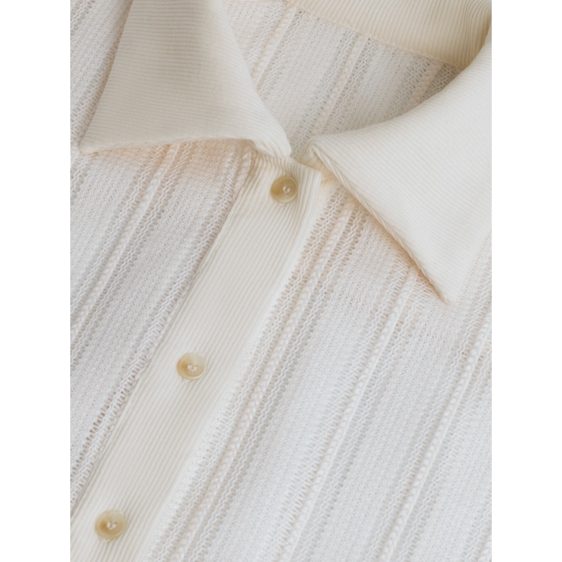 GIAN SAIGON - Áo sơ mi len họa tiết - Semi Sheer Lace Shirt - Màu Trắng Kem