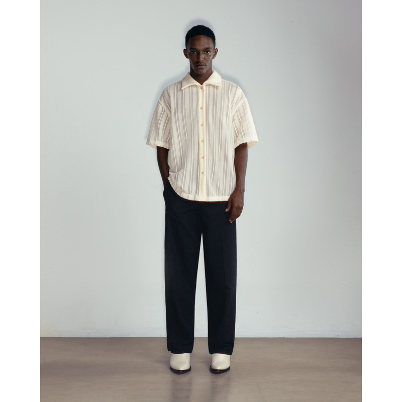 GIAN SAIGON - Áo sơ mi len họa tiết - Semi Sheer Lace Shirt - Màu Trắng Kem