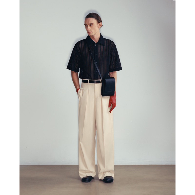 GIAN SAIGON - Áo sơ mi len họa tiết - Semi Sheer Lace Shirt - Màu Đen