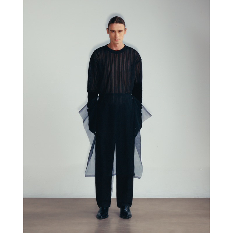 GIAN SAIGON - Áo sweater len họa tiết - SEMI-SHEER LACE SWEATSHIRT - Màu Đen