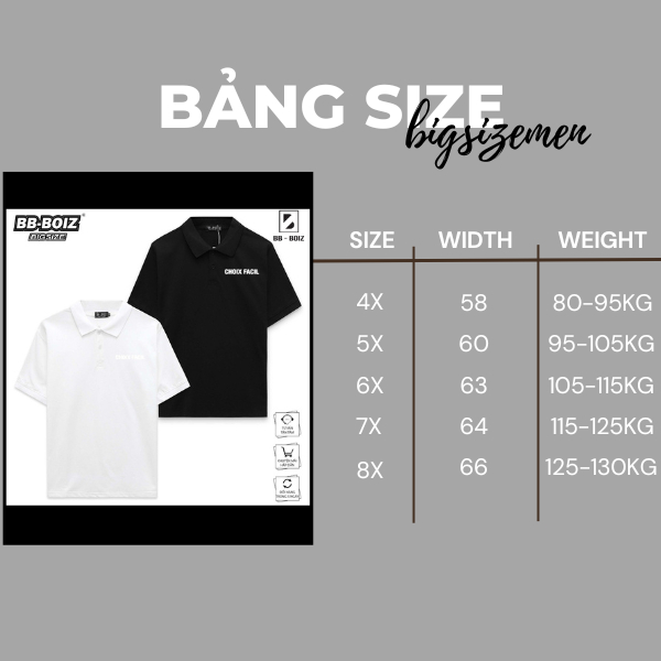 BIGSIZE - Áo Polo nam BB - Boiz form bigsize 85kg - 130kg