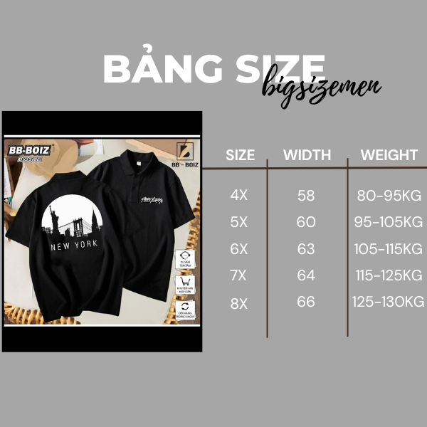Bigsize - Áo Polo BB - Boiz nam in hình bigsize 80kg - 130kg -