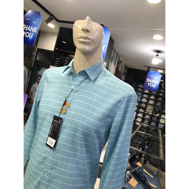 Áo sơ mi owen dài tay màu kẻ caro xanh mint slim fit vải sợi tre AS230574D
