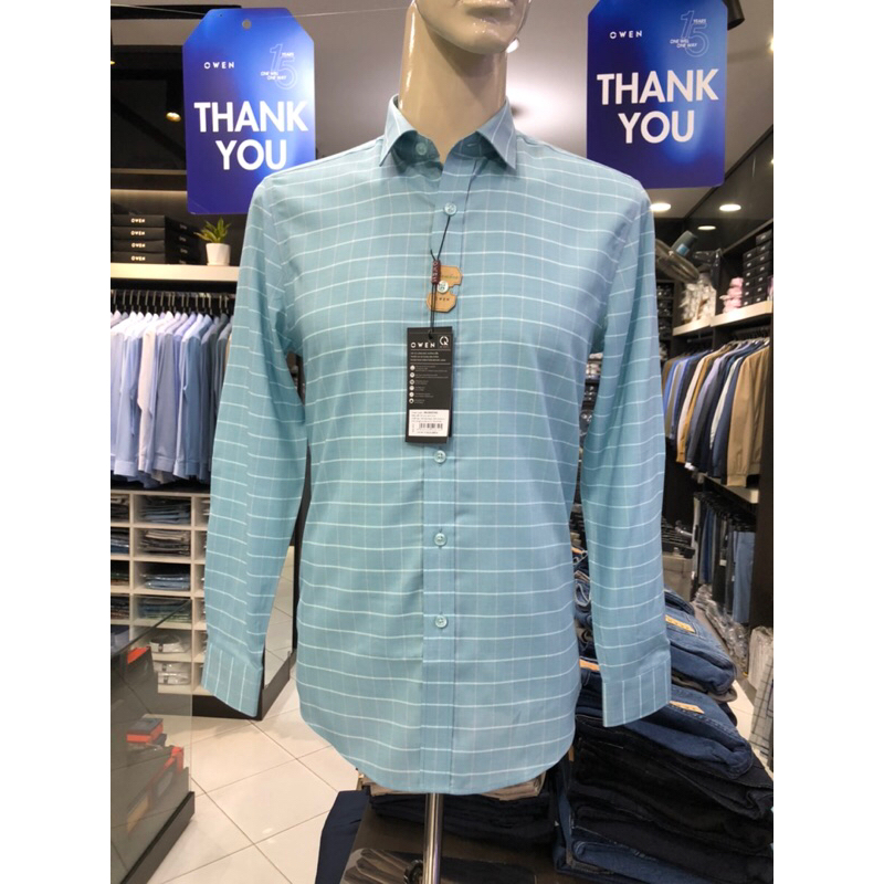 Áo sơ mi owen dài tay màu kẻ caro xanh mint slim fit vải sợi tre AS230574D