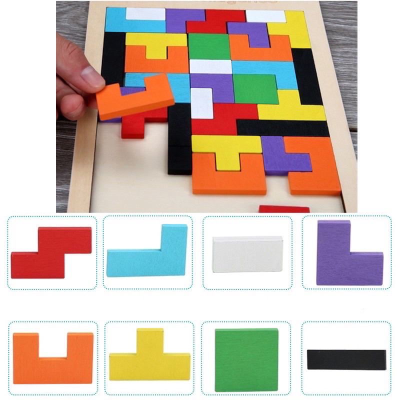 Đồ Chơi Xếp Hình Thông Minh Bằng Gỗ Tetris Cho Bé, Giáo Cụ Montessori trò chơi xếp gạch