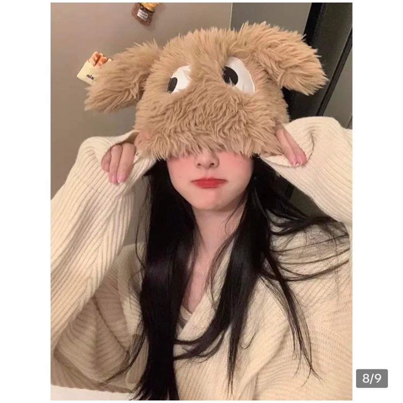 Mũ nữ lông vũ trùm đầu rua tia tai thỏ mắt nhòm dễ thương , phụ kiện thời trang nữ hàn quốc
