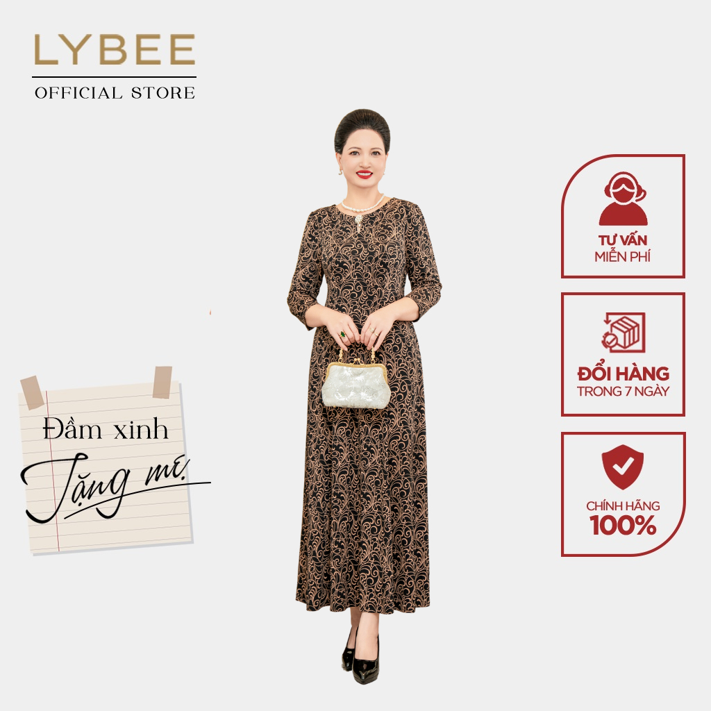 Đầm trung niên thun lụa sữa LYBEE LV893 thu đông cho mẹ đi chơi dạo phố