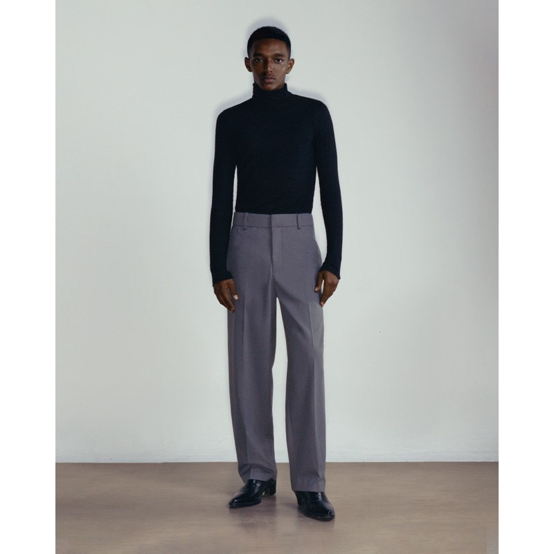 GIAN SAIGON - Quần ống suông cạp cao- Wool-Blend Straight Leg Trouser - Màu Xám